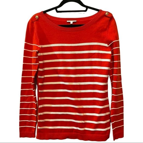 DALIA Red/White Stripe Long Sleeve Crew Neck Sweater with Shoulder Buttons Small - Picture 1 of 7